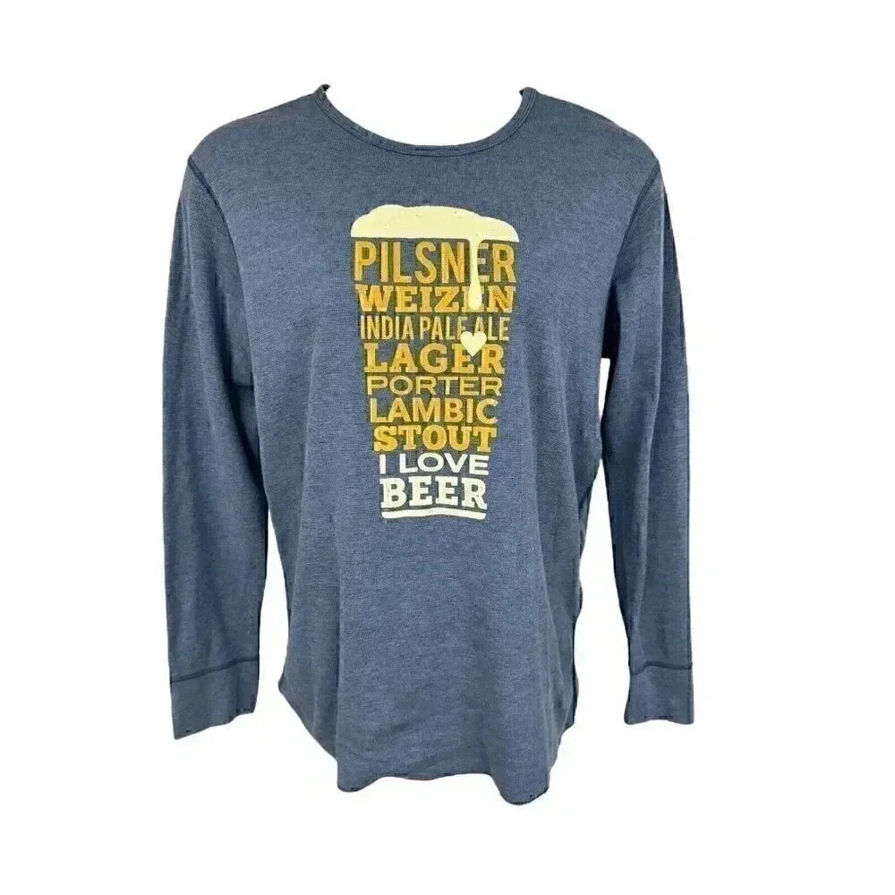 Next Level Apparel thermal long sleeve Men's blue shirt "I Love Beer" size XL